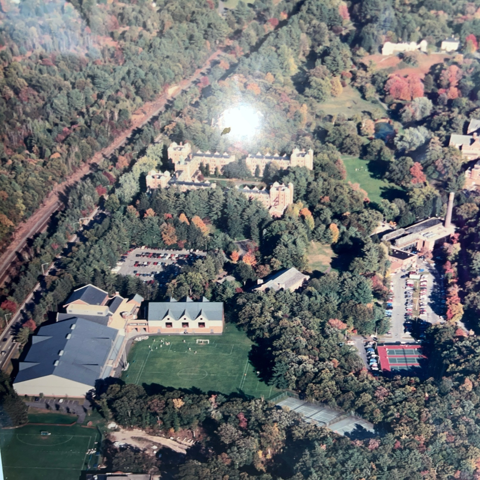 Vintage large JRM framed aerial photo WELLESLEY COLLEGE Wellesley MA Lake Waban
