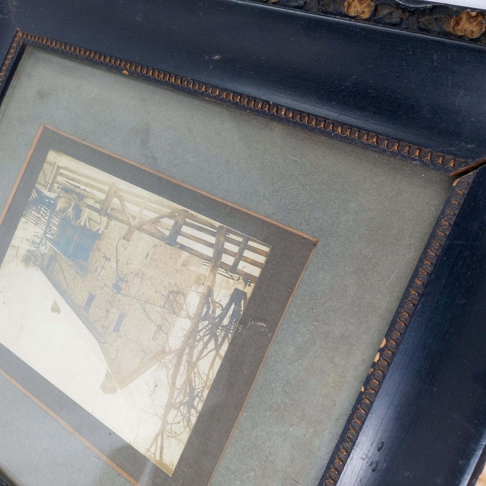 Stone Farmhouse Wall Art Vintage Framed Photograph Antique Frame Black Gold Farm