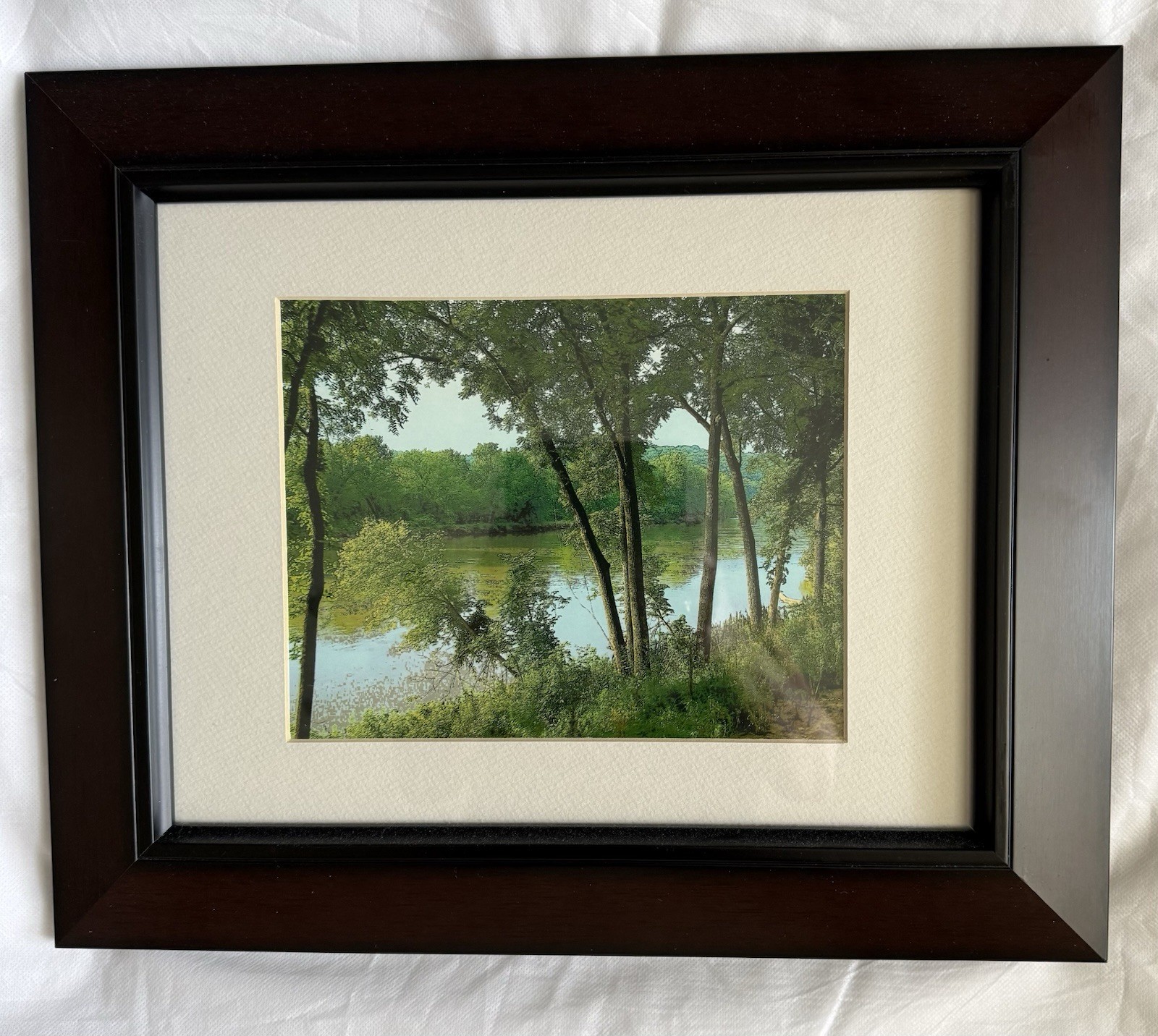 Matted & Framed Color Landscape Photograph Print – Trees, River, Forest Nature