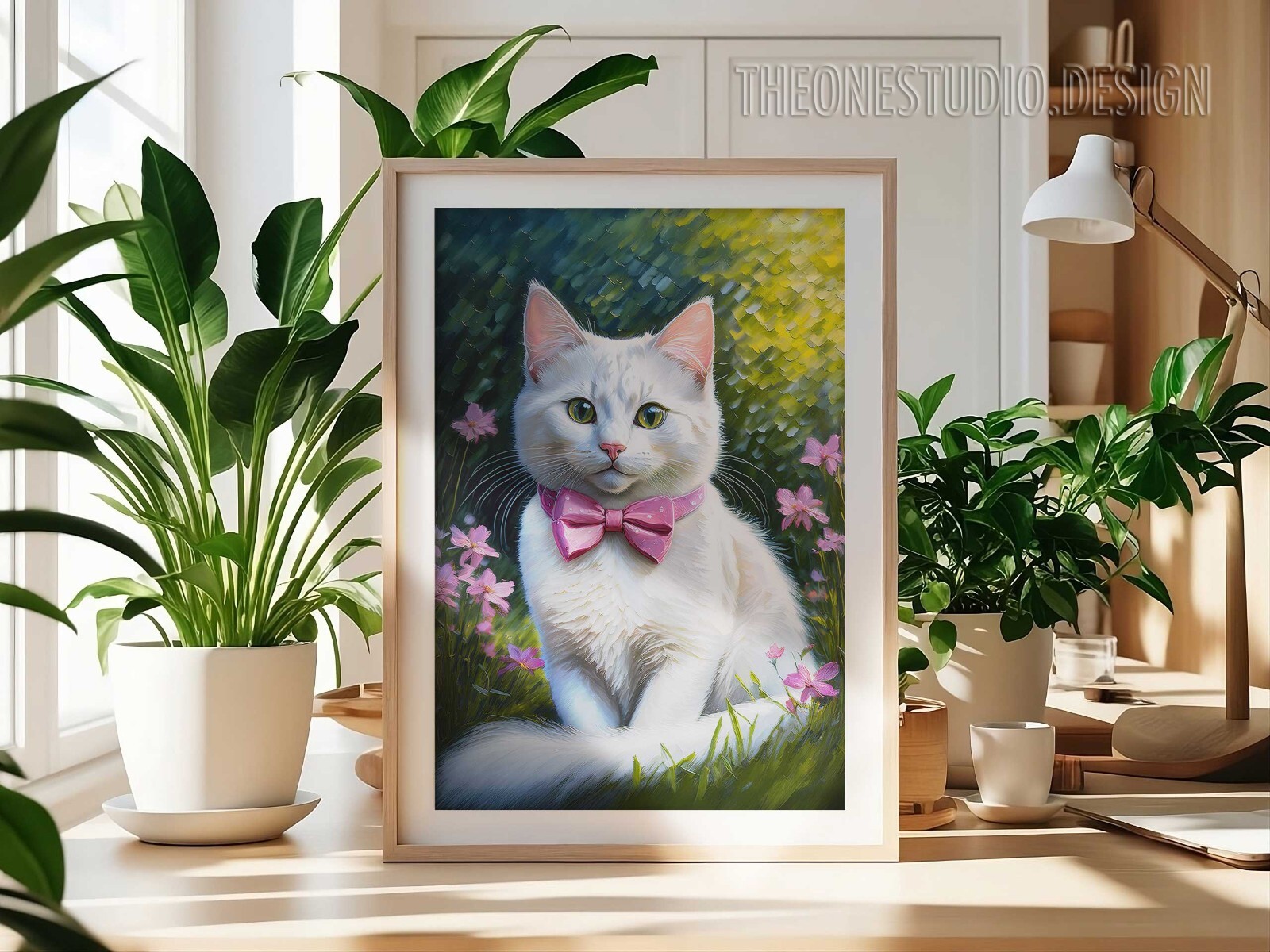 Wall Art Printable Image White Cat Acrylic Canvas Painting Wall Decor