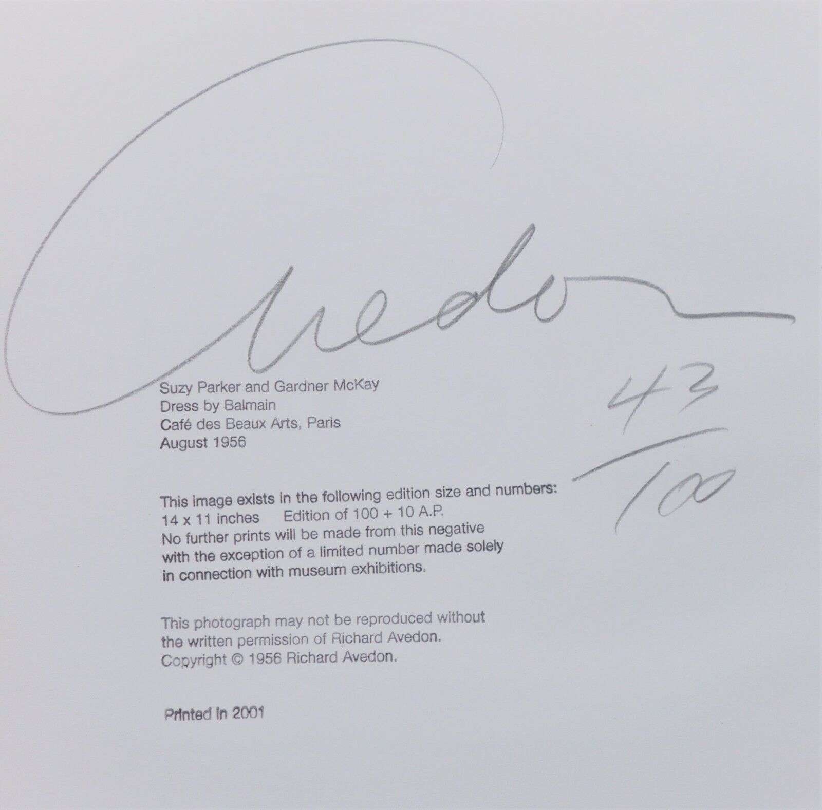 Richard Avedon / MADE IN FRANCE SIGNED LIMITED EDITION 1/100 WITH SILVER 1st ed