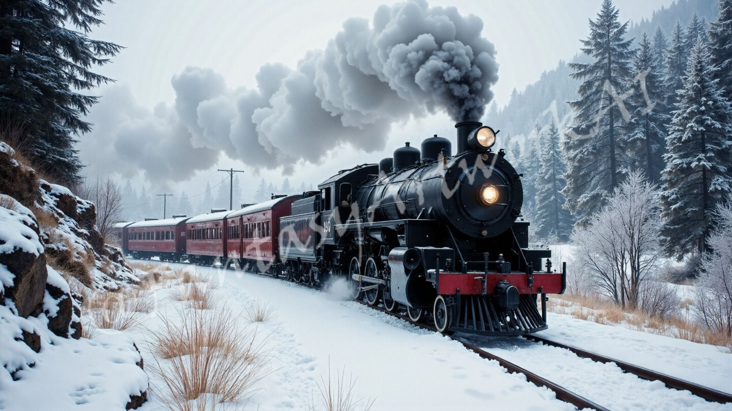 Winter Train – Digital Picture PC Background AI Art, 5 images – #38