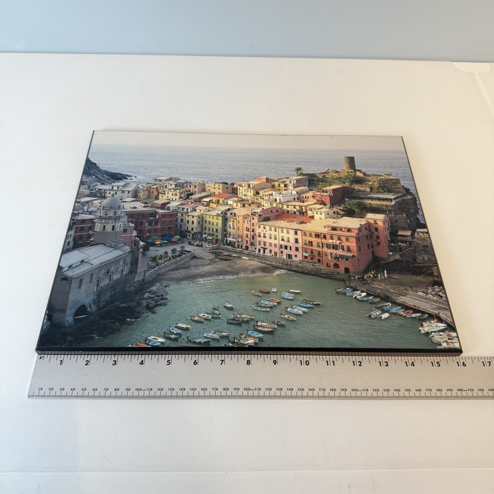 Dennis Barloga Vernazza Harbor Cinque Terre, Italy Giclee Print 12” x 14” Wood