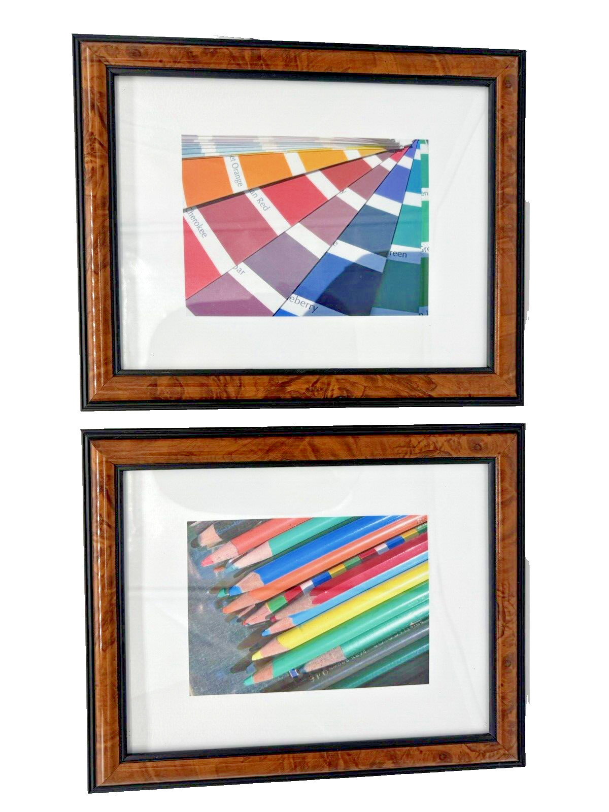 Pair of Framed and Matted Pencil and Paint Art Photographs 12.75″W x 10.25″H