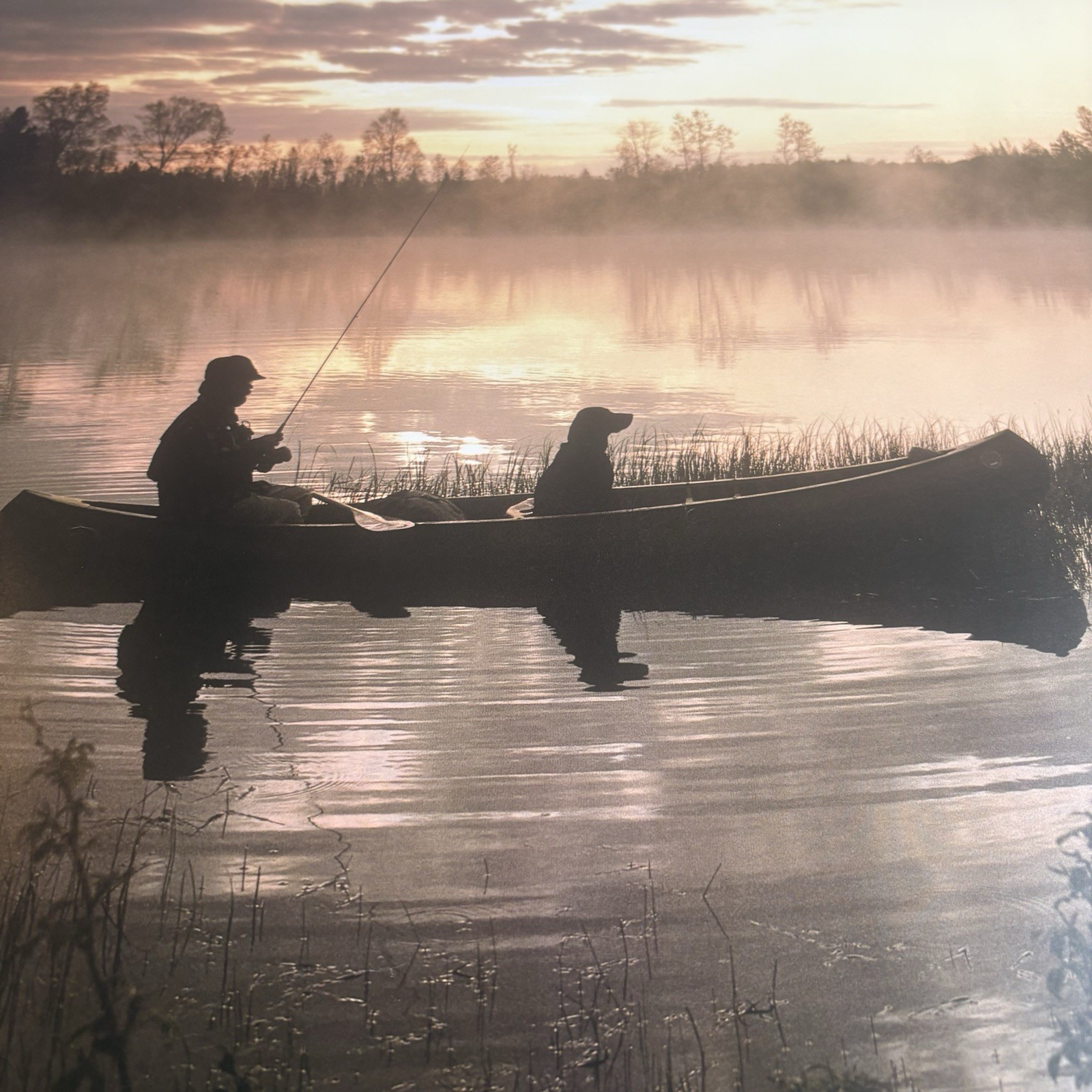 Artwork Wall Art Man Fishing With Dog Boat Water Daniel J Cox 20×16