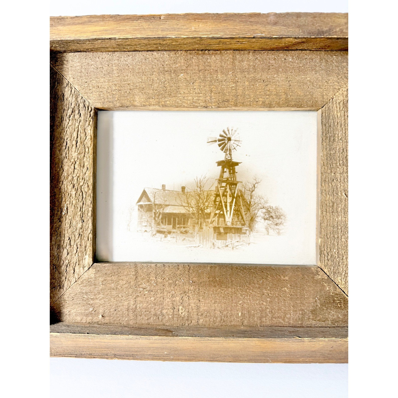 Rustic Farmhouse Windmill House Framed Wall Art Vintage Country Decor