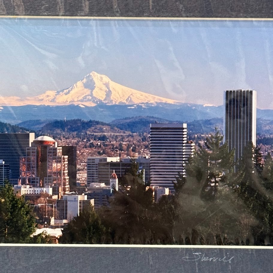 Signed Sherrill Photo Portland Oregon Skyline Mt Hood Cityscape Downtown PNW Art