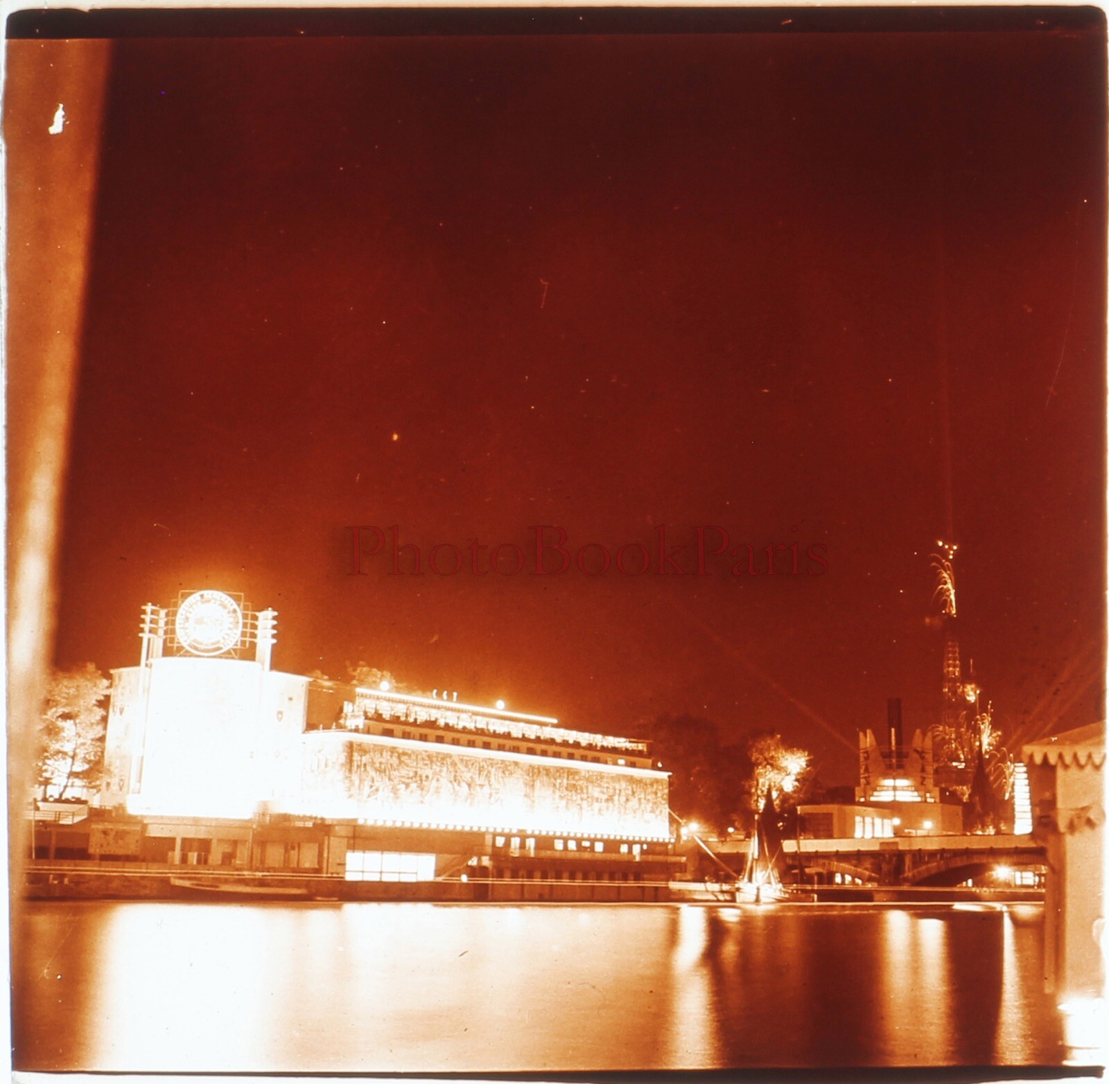 France Paris 1937 World Expo Fireworks CGT Photo Stereo Plate