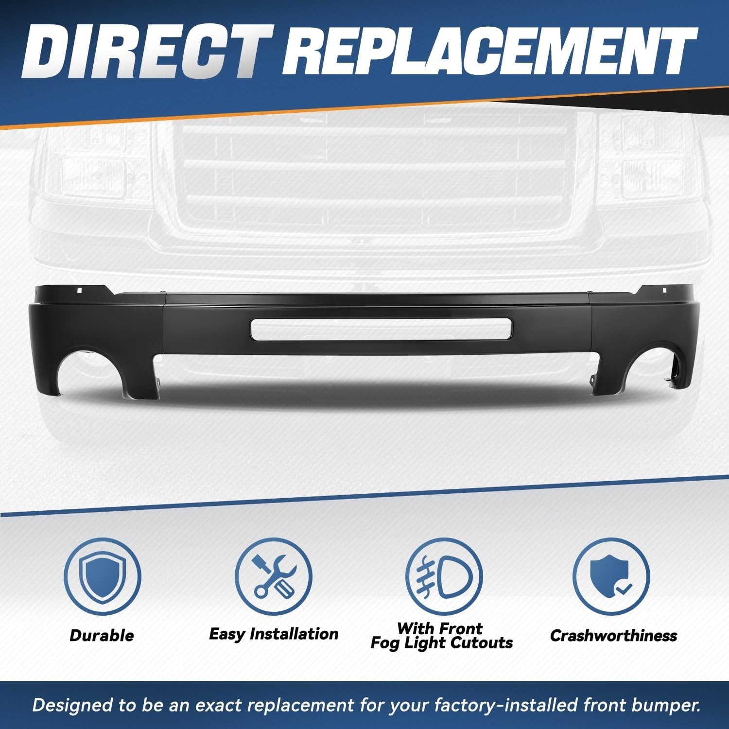 Front Bumper Compatible with 2007-2013 GMC Sierra 1500, 2007-2010 Sierra 2500HD