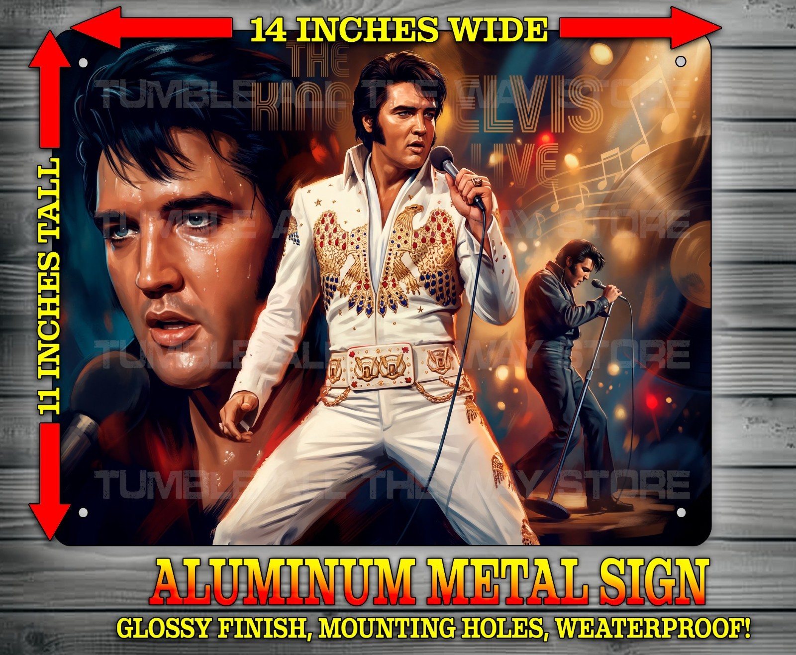 Elvis Presley The King in American Eagle Outfit Metal Sign Wall Art 14″ x 11″