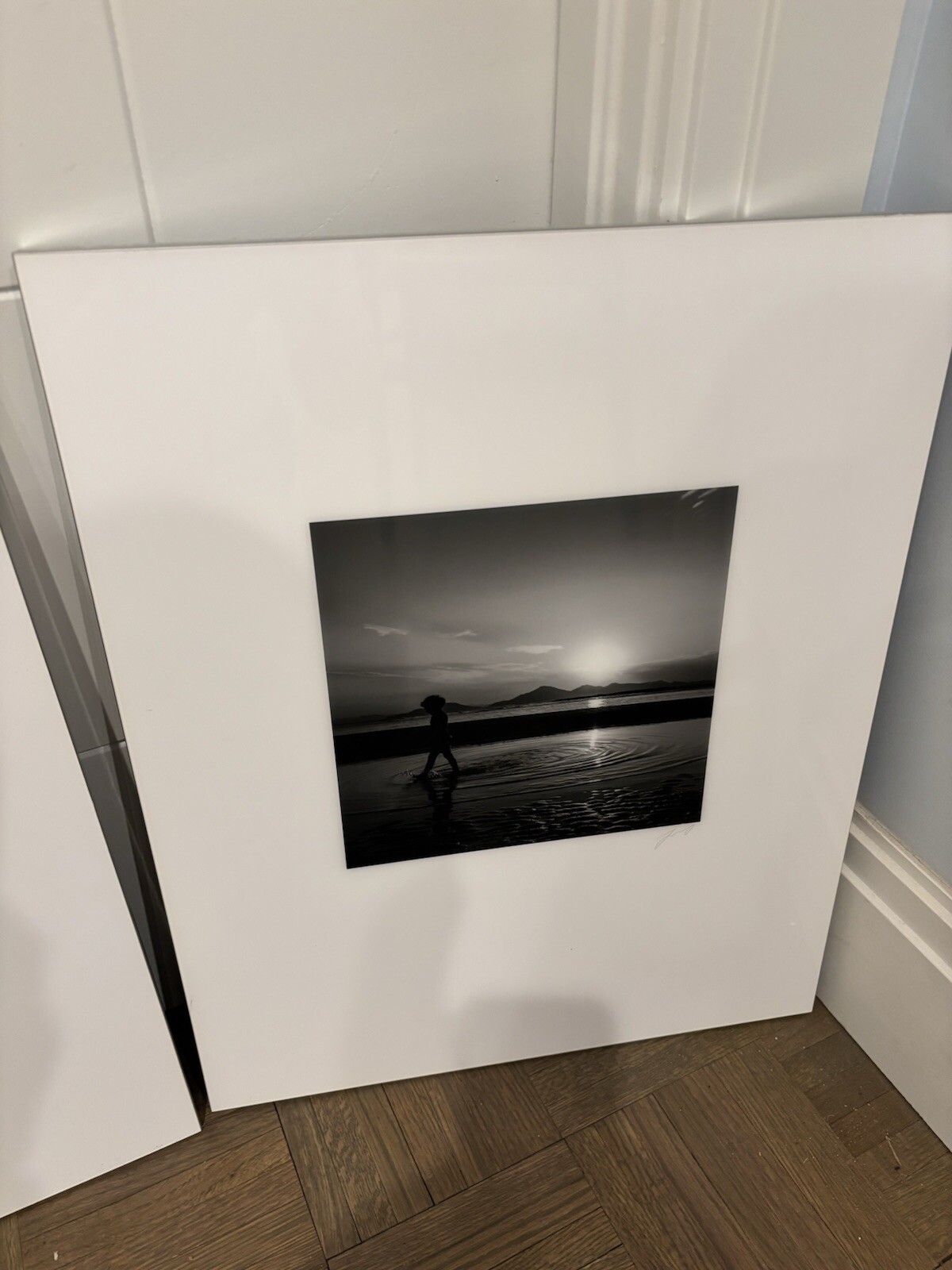 Set Of 2 Black & White, Signed, photography art, Thin Metal Frame, White Mat