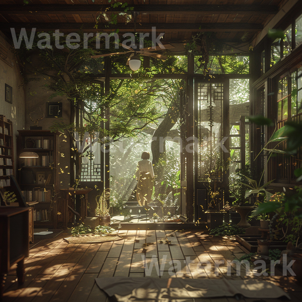 Digital Image Picture Photo Wallpaper Printable Art AI Calm Tranquil Sunlit Room
