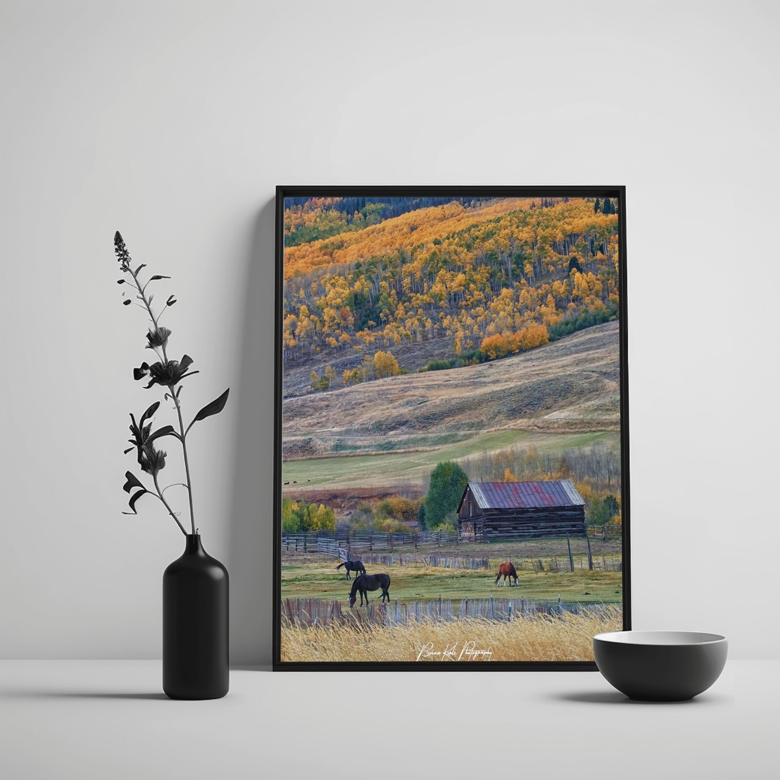 Autumn Forest Horse Barn-Landscape Photograph Nature Rural Wall Art Framed Print