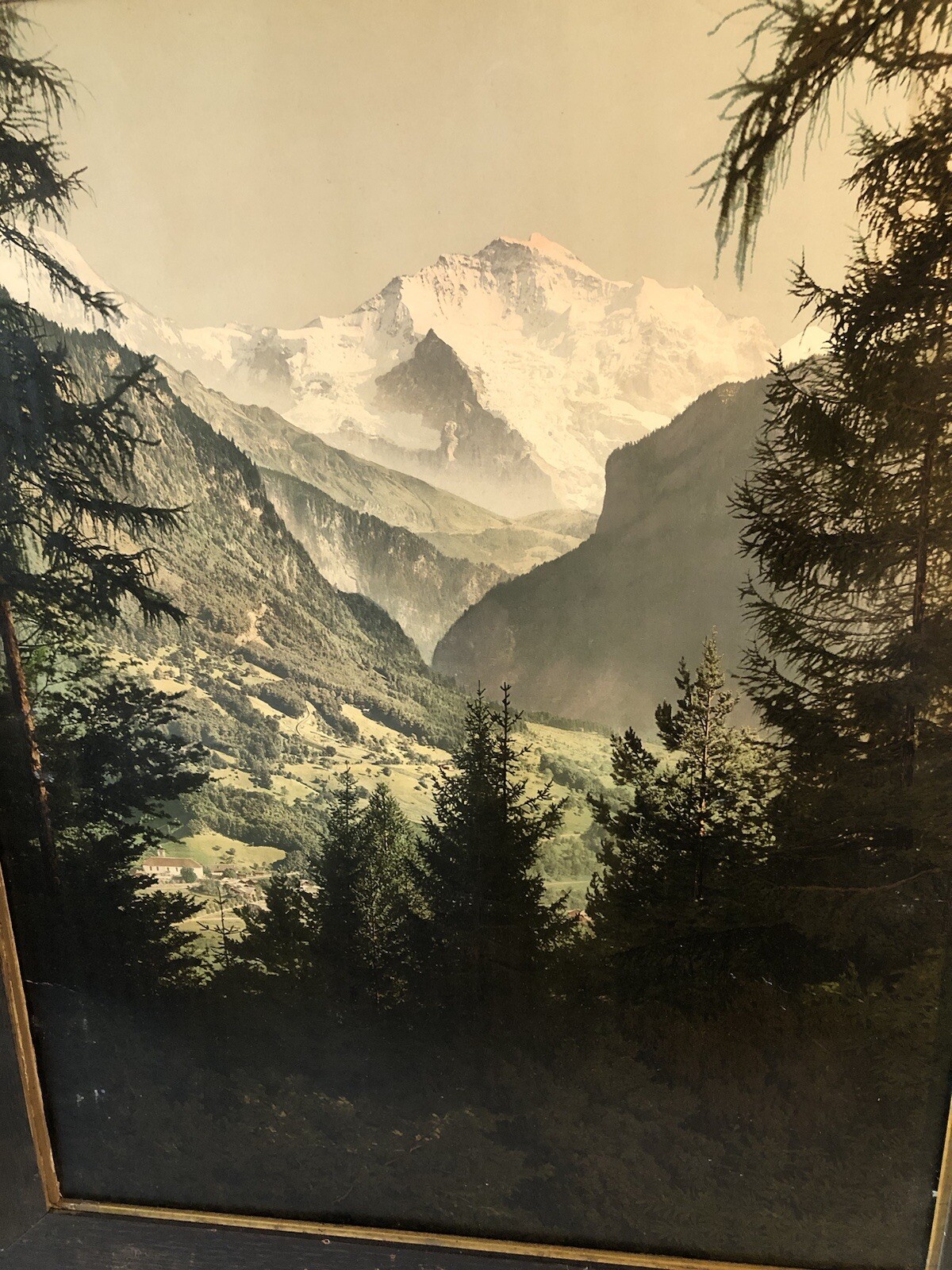 Antique Large Color Photo Alps Landscape Detroit Publishing Co in Original Frame