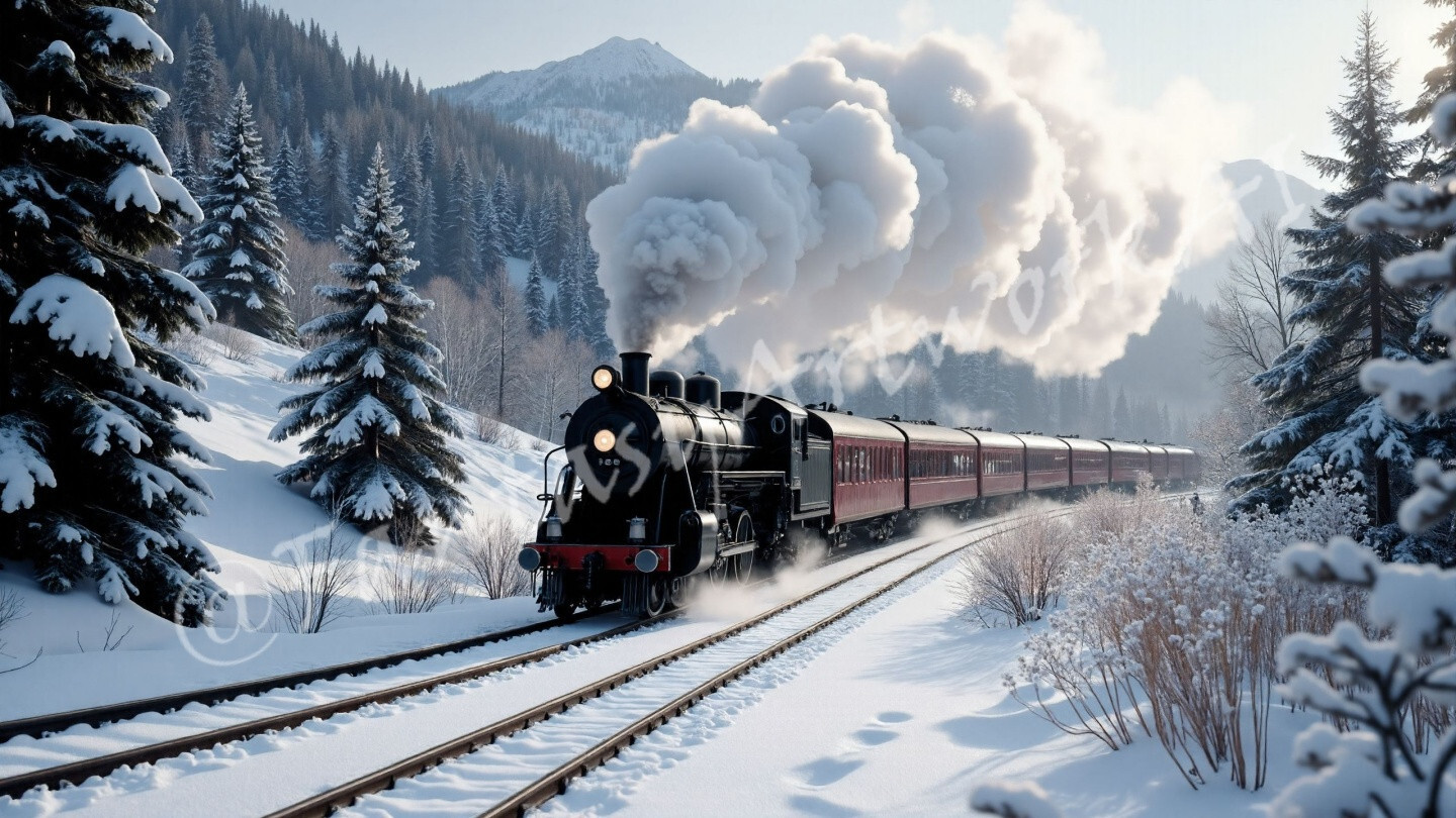 Winter Train – Digital Picture PC Background AI Art, 5 images – #38