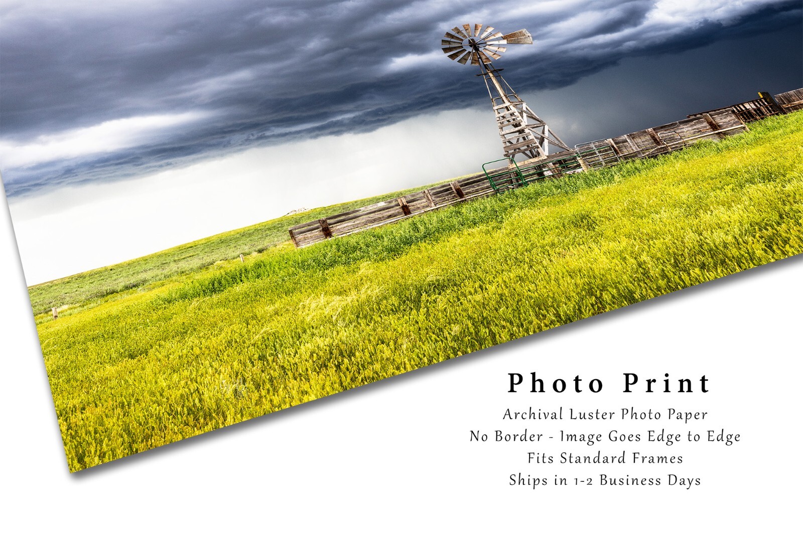 Western Photography Print – Storm Over Old Windmill and Cattle Pens in Wyoming