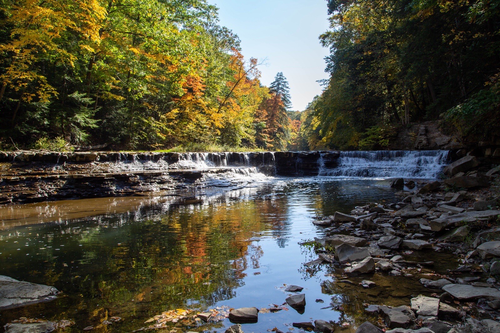 Waterfall In Autumn With Reflection 16×20 Print