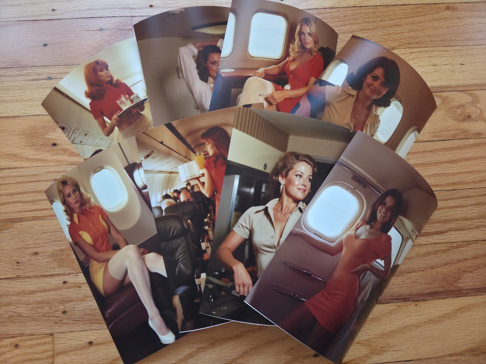 Vintage Lot of 8 Risque Airline Stewardess 5×7 Photos – 1970s Limited Edition