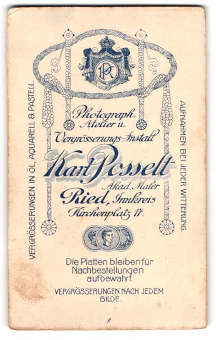 Photograph Karl Posselt, Ried / Innkreis, monogram of the photographer in the royal