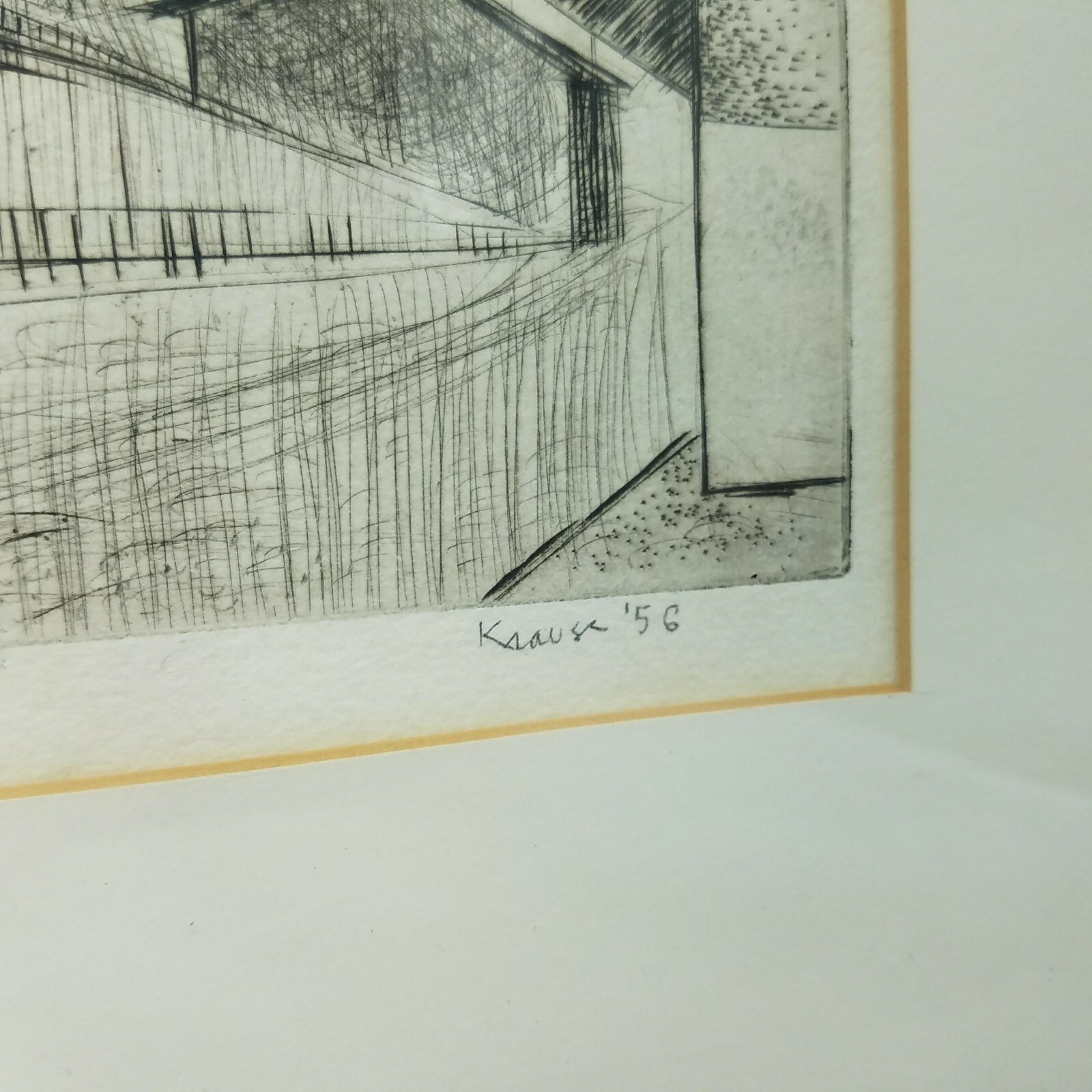 GEORGE KRAUSE Original ENGRAVING “Small Bridge” RARE Photographer SIGNED 1956