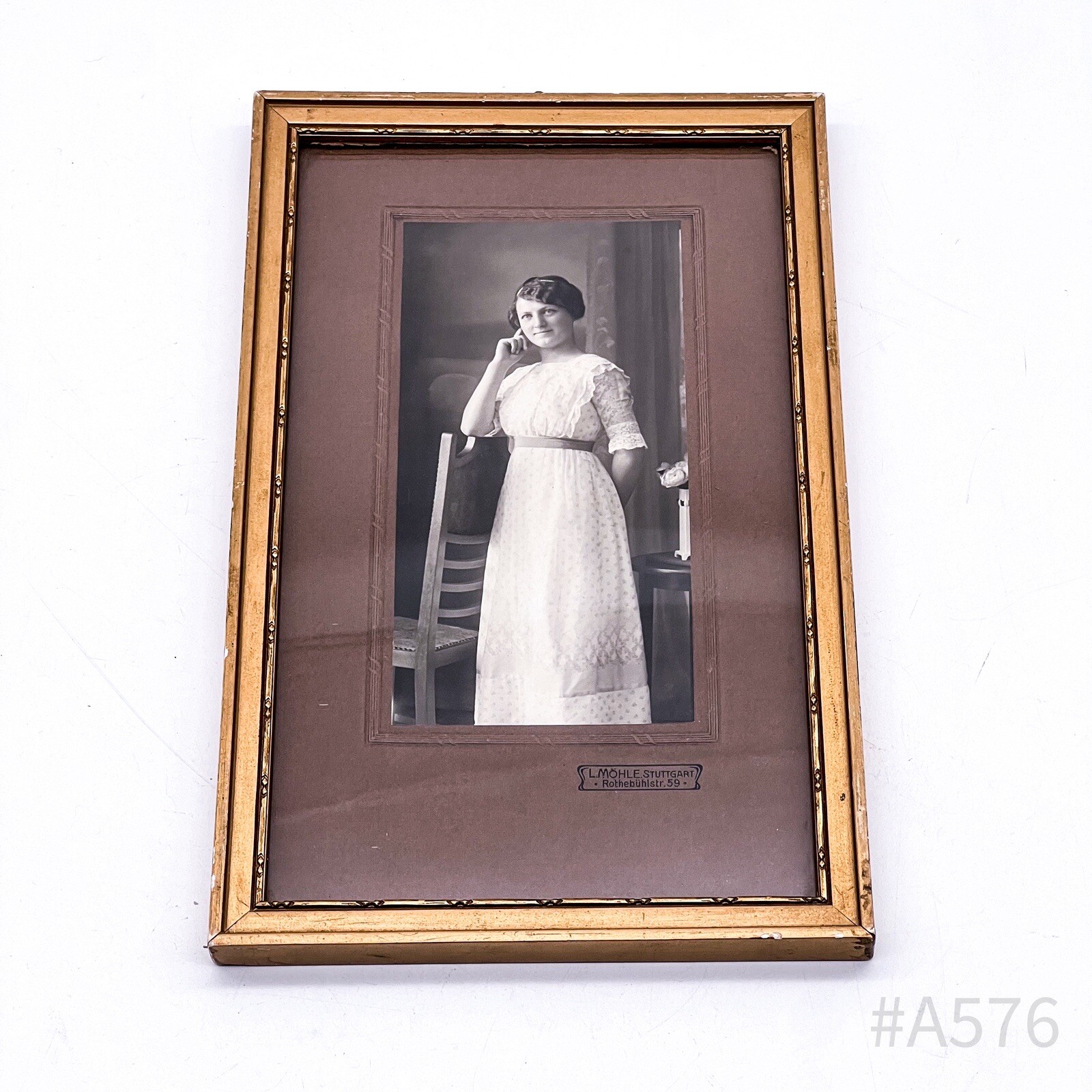 Antique Photograph With Frame & Glass Insert L. Möhle, Stuttgart 15 X 24 Cm