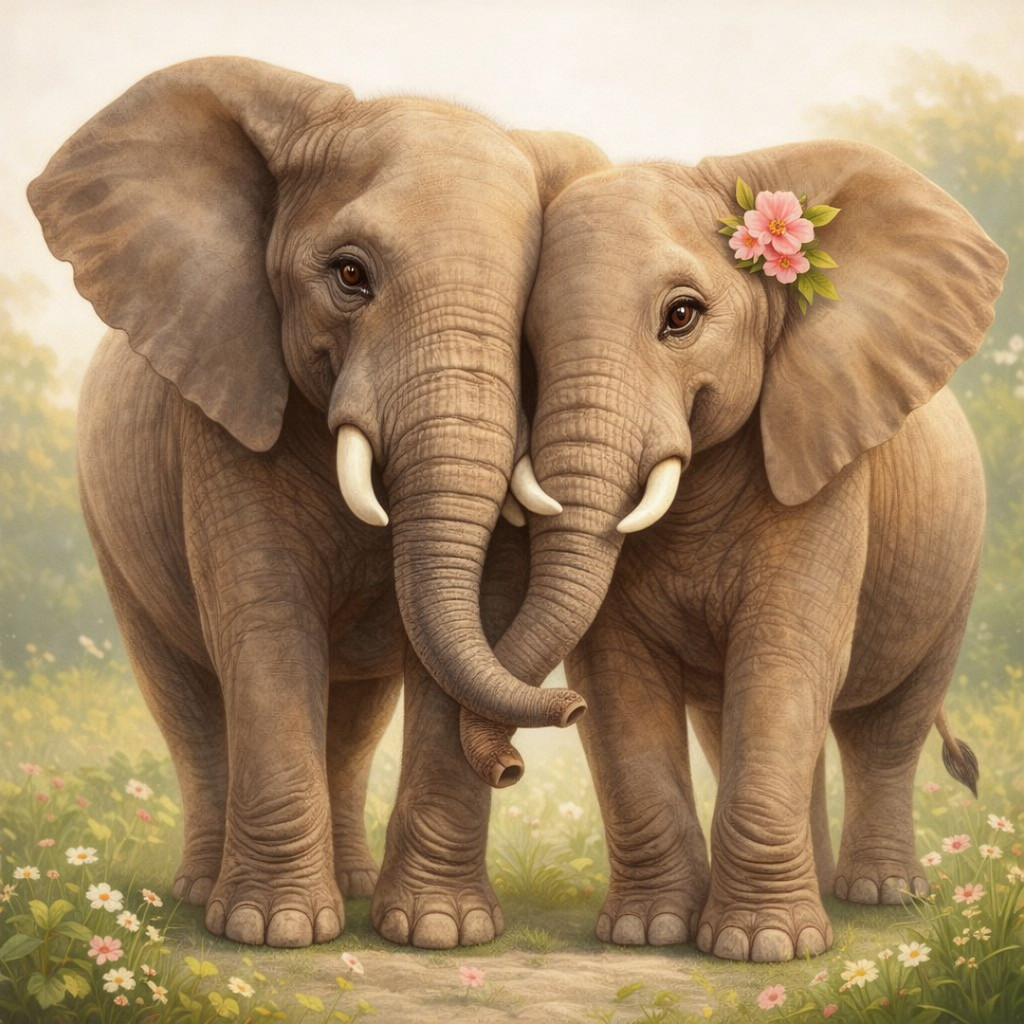Beautiful Digital Photo of Loving Elephants | Cute Wildlife Art Download