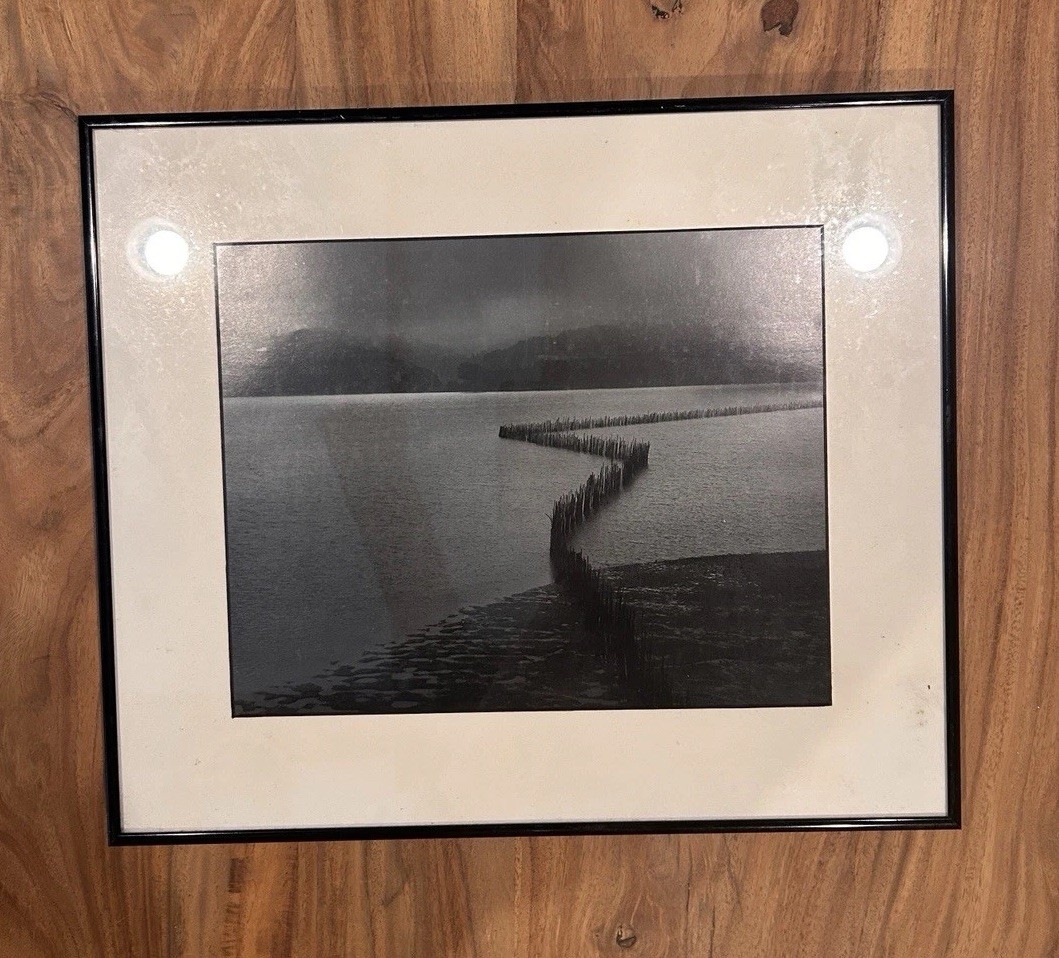 Ansel Adams Oyster Stakes Tomales Bay California 1953 Framed B&W Photo 17.5×15