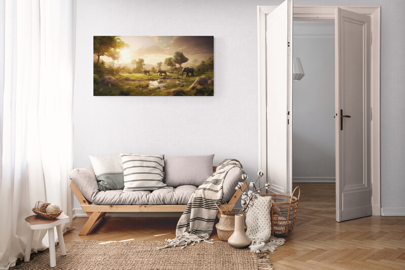 Jungle Safari Landscape Wall Art Elephant Wildlife Animals Portrait Canvas Decor