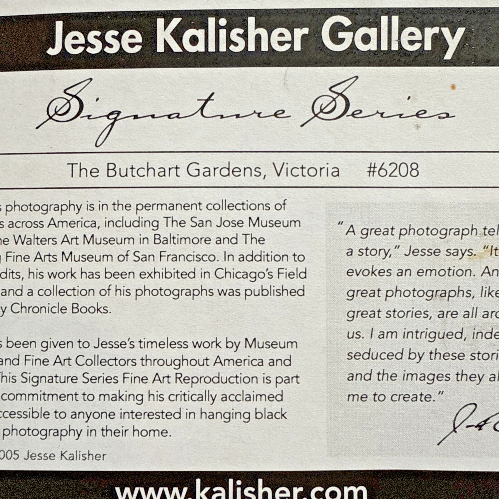 Jesse Kalisher Signed “The Butchart Gardens” Tulip Photo Framed
