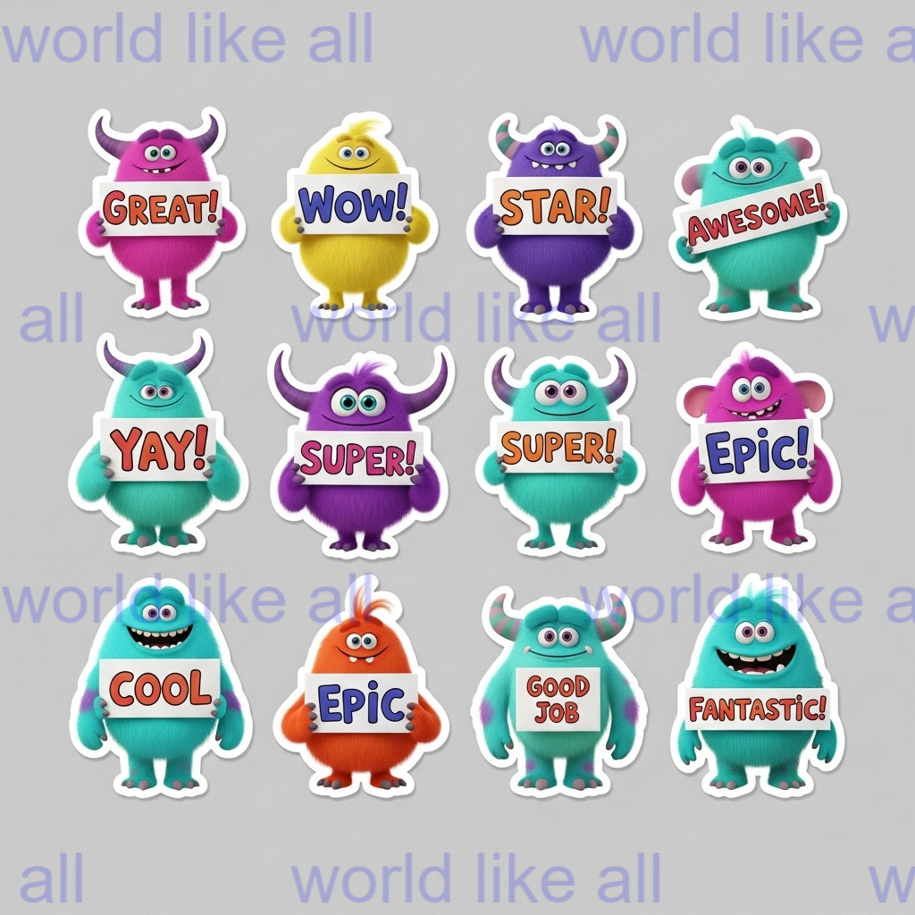 15x Cute Kids Stickers Bundle: 3D Pixar Style | School & Copybook Digital Art 4K