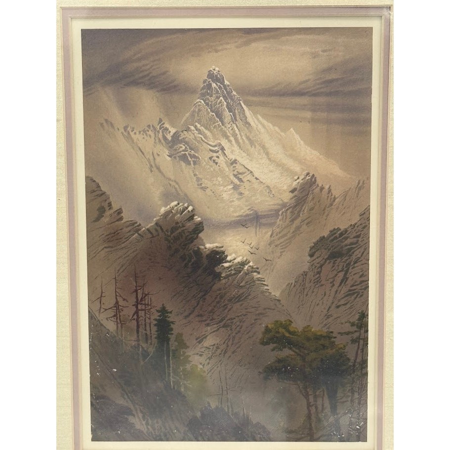 Antique 1880 Jungfrau Switzerland Chromolithograph Alps Mountain Print Matted
