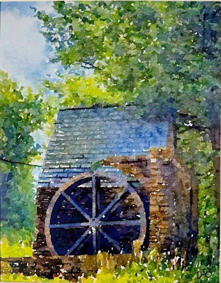 Water Wheel Digital Watercolor Original Art Photograph 8 X 10 Mat 11 X 14 Signed