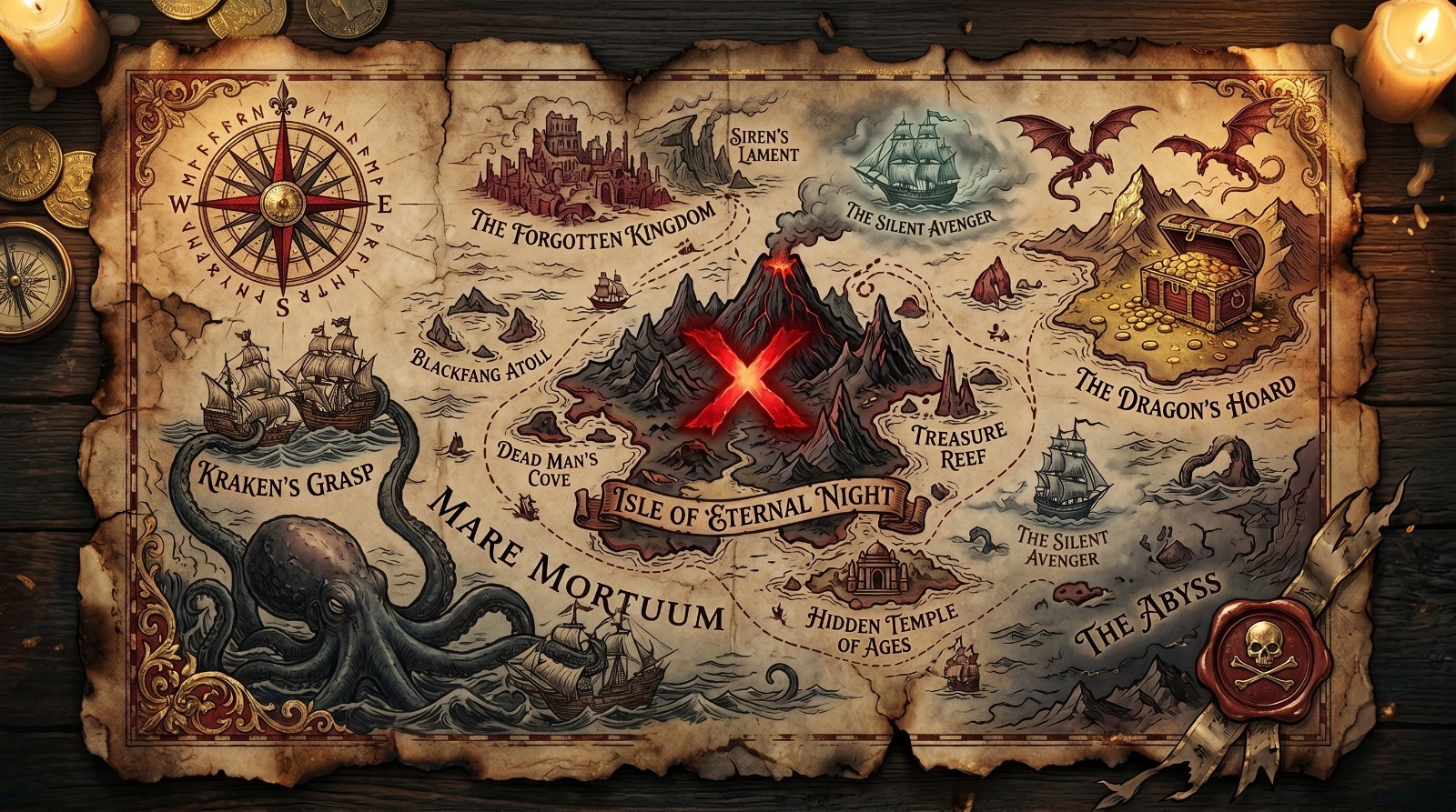 Vintage Pirate Treasure Map Digital Image Download – Printable Wall Art Instant