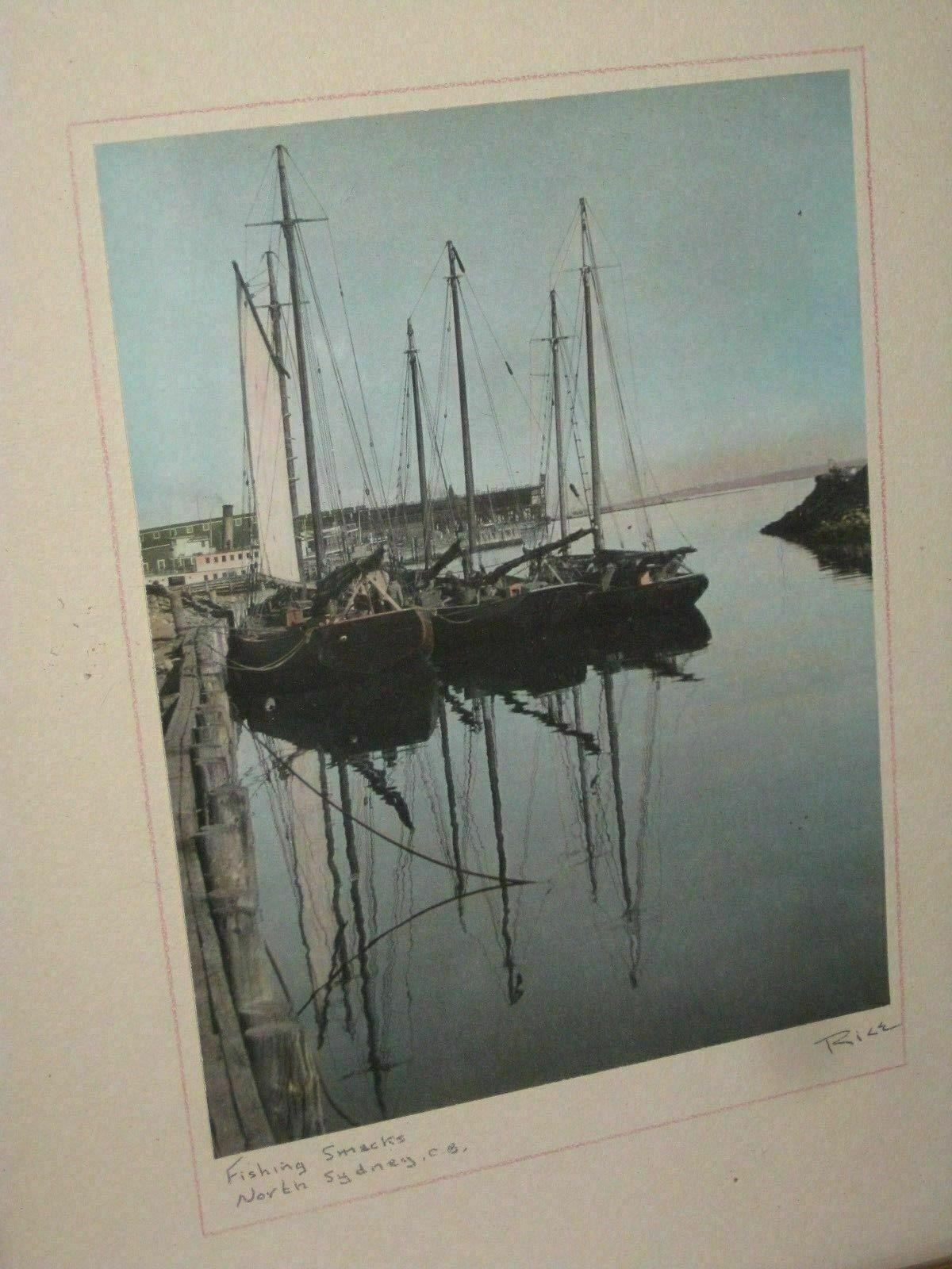 N Sydney Nova Scotia Cape Breton Canada “Fishing Smacks” Hand Colored Photo Rice
