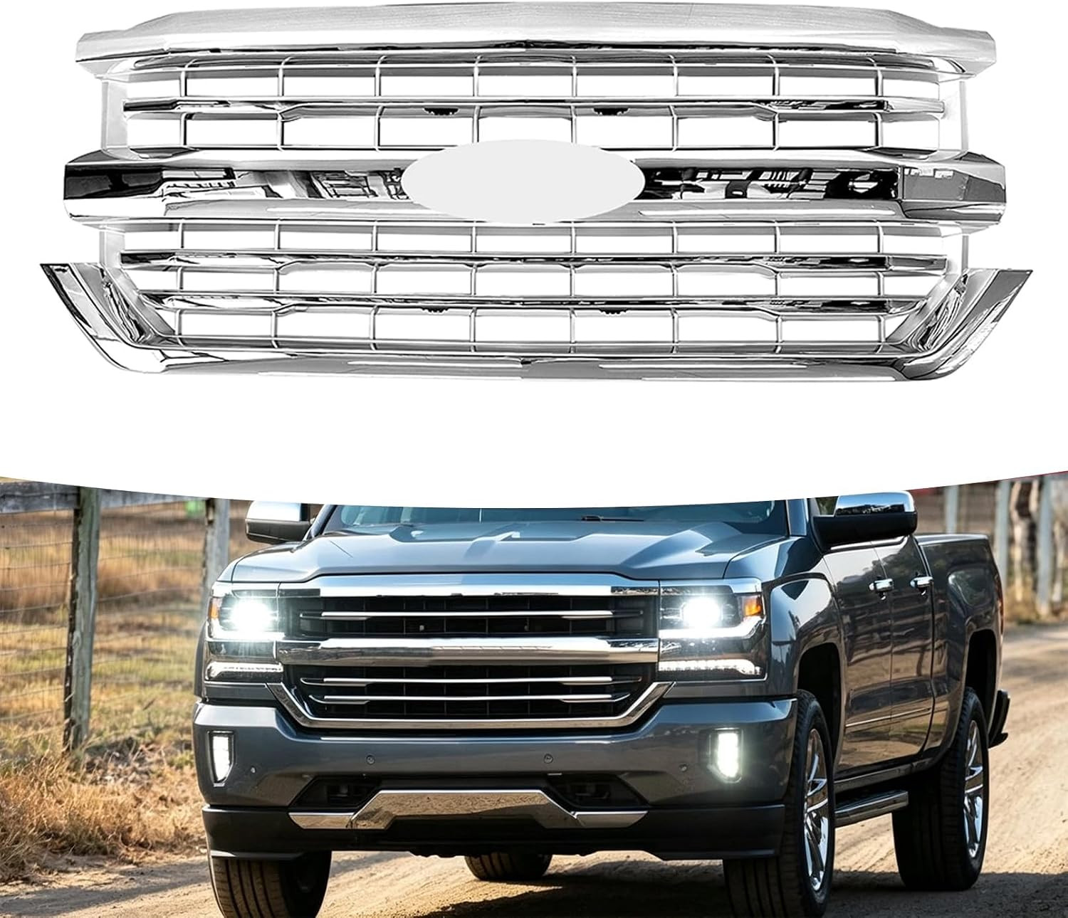 For 2016 2017 2018 Chevy Silverado 1500 Front Bumper Upper Grille, Chrome | Dire