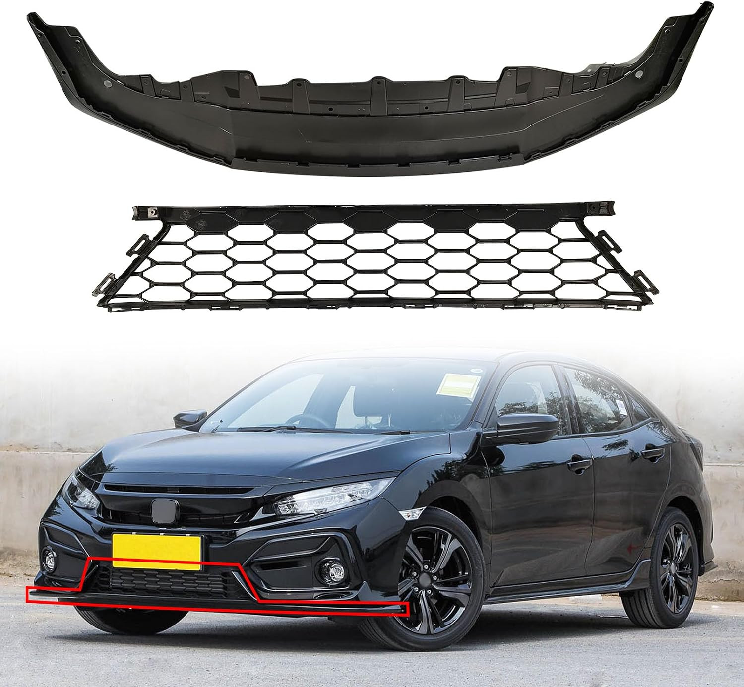 Front Lower Bumper Cover Grille Face Bar Fit for 2017 2018 2019 Honda Civic Hatc