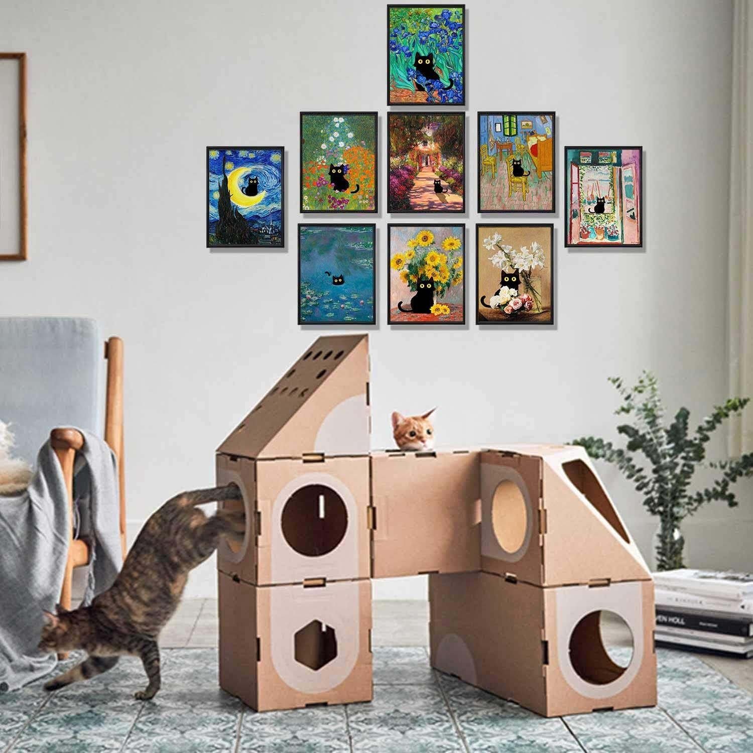 9Pcs Funny Black Cat Wall Art Cats in Famous Paintings Posters Prints Vintage…