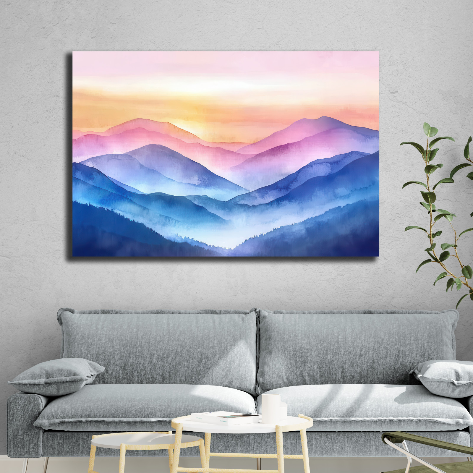 Blue Ridge Mountains Watercolor Painting, Landscape Nature Print, Sunset Blue