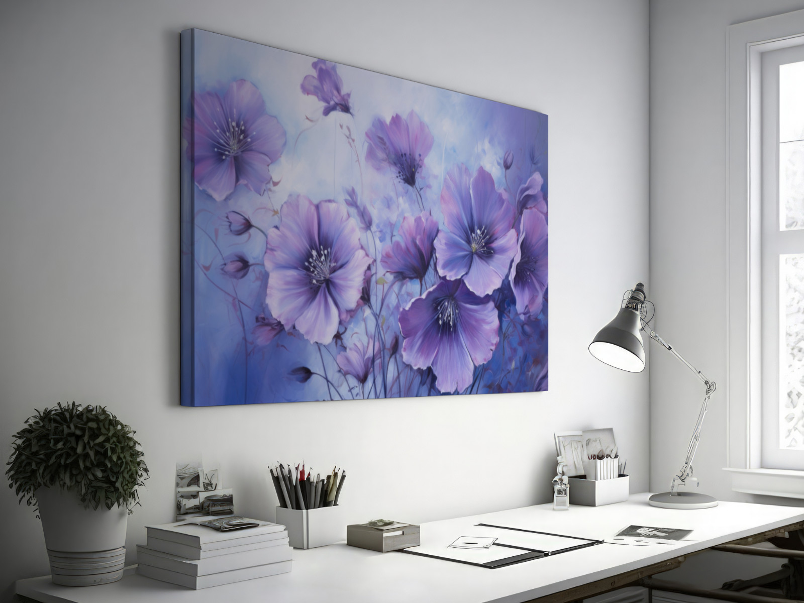 Flowers Painting, Floral Canvas, Purple Flowers Oil Painting, Vintage Flower Art
