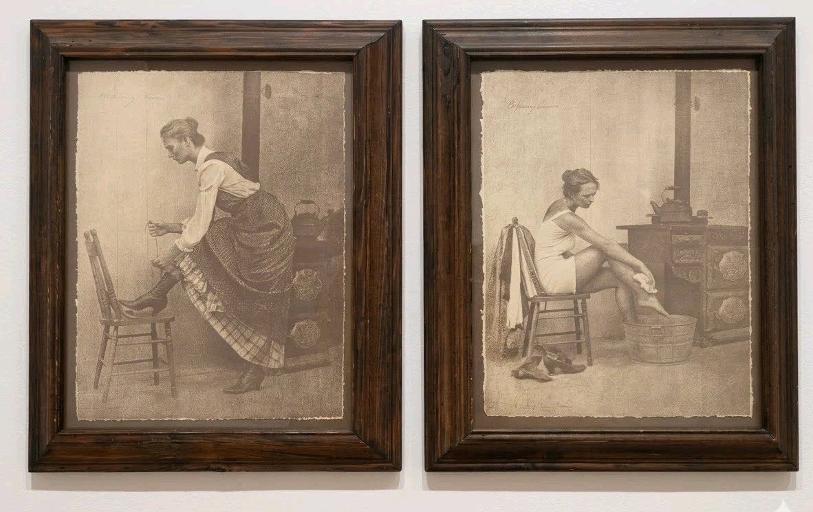 Vtg Rolland Hendrickson Sepia Prints Framed Set Victorian Boudoir Western Art