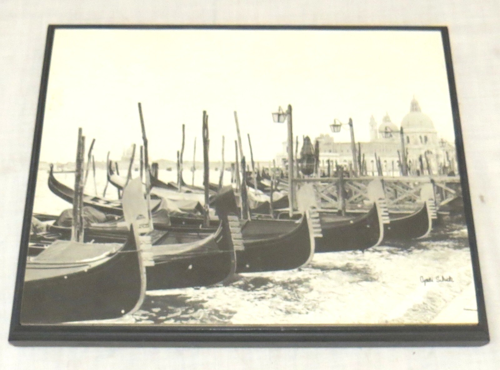 Cindi Schick Venice Gondolas Black & White Print Mounted & Wood Framed