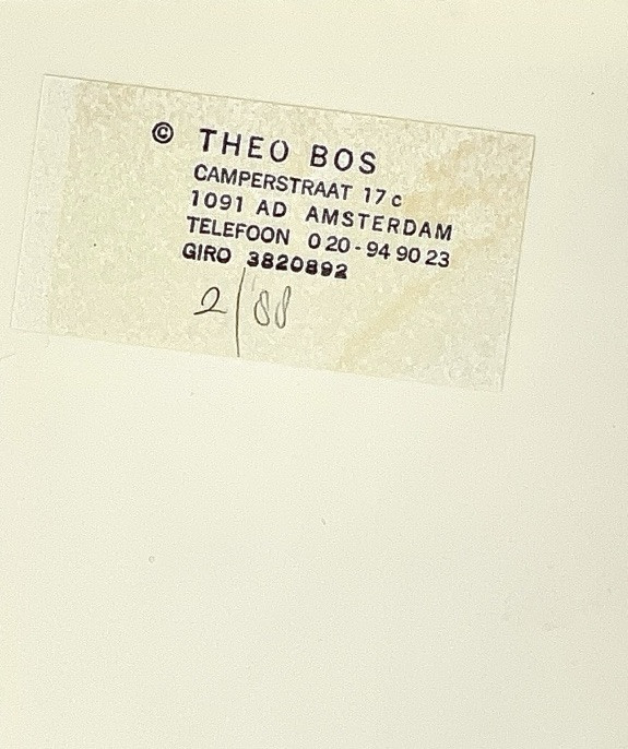Theo Bos (b. 1959) Original Art Photograph w. Early Label Hand Numbered
