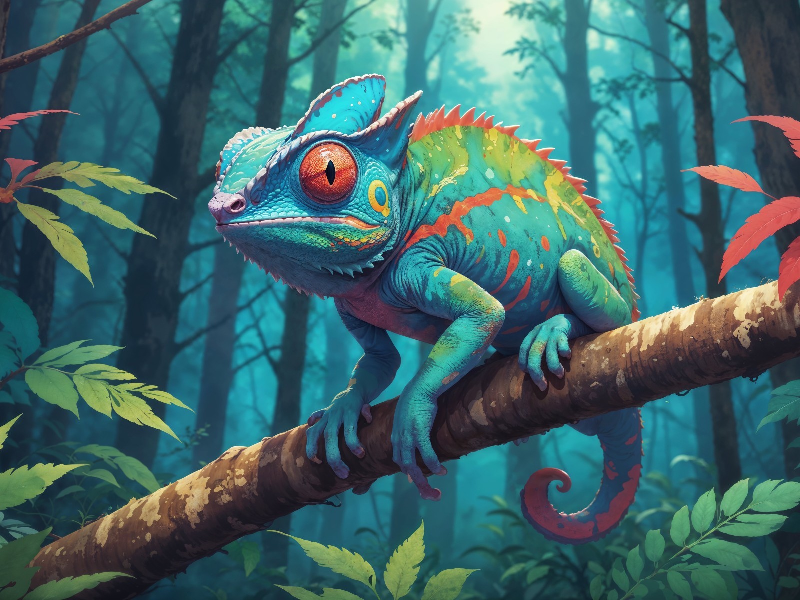 Stunning Neon Chameleon Digital Wallpaper