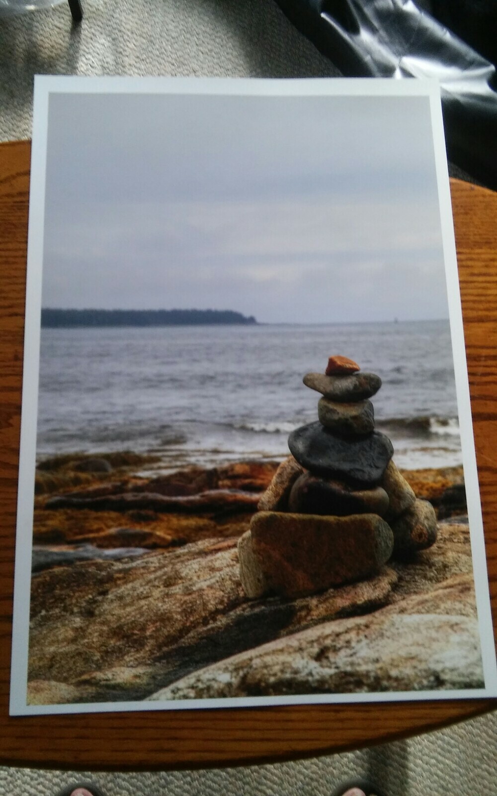 19×13 Digital Art Photograph Ocean Lake Shore Cairn Rocks