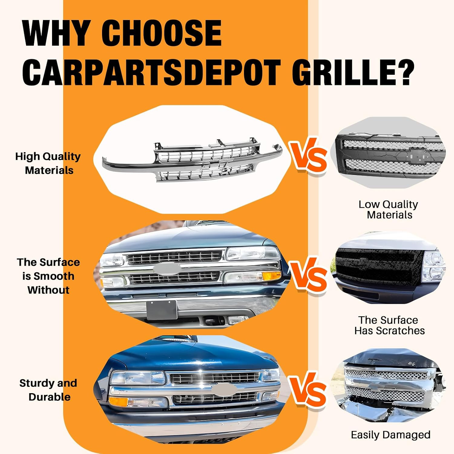 Front Grille Shell and Insert Compatible with Chevrolet Chevy Silverado 1500 250