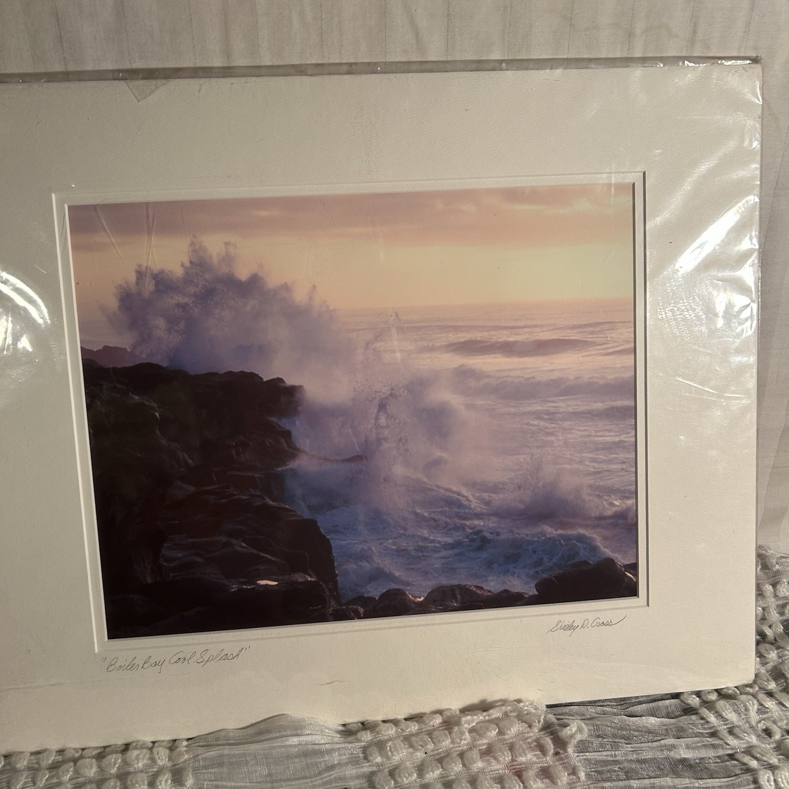 Shirley D. Cross Boiler Bay Cool Splash Signed Matted Color Seascape Photograph