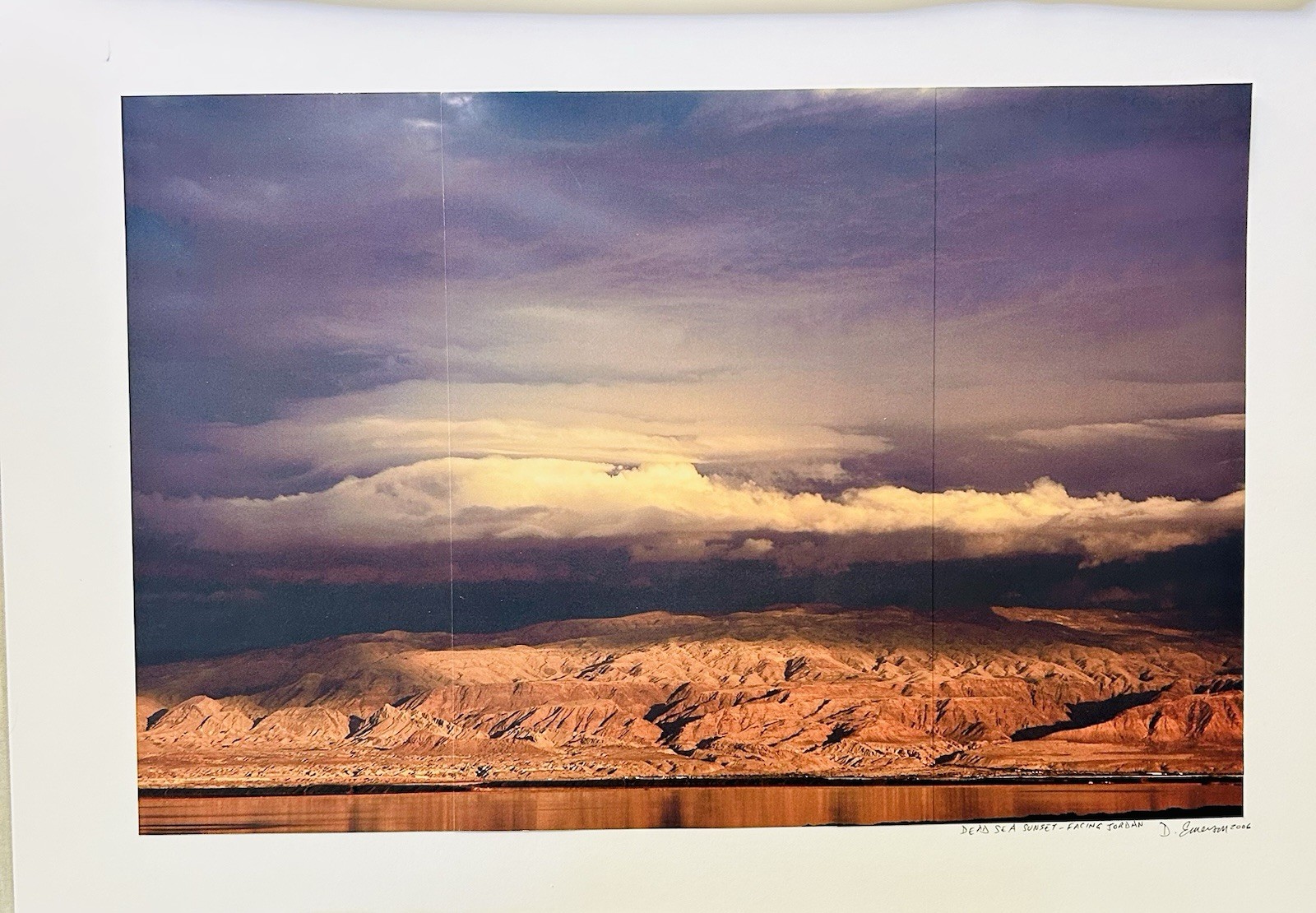 Triptych 3 Panel Photograph Dead Sea Sunset Facing Jordan Signed D Emerson 2006
