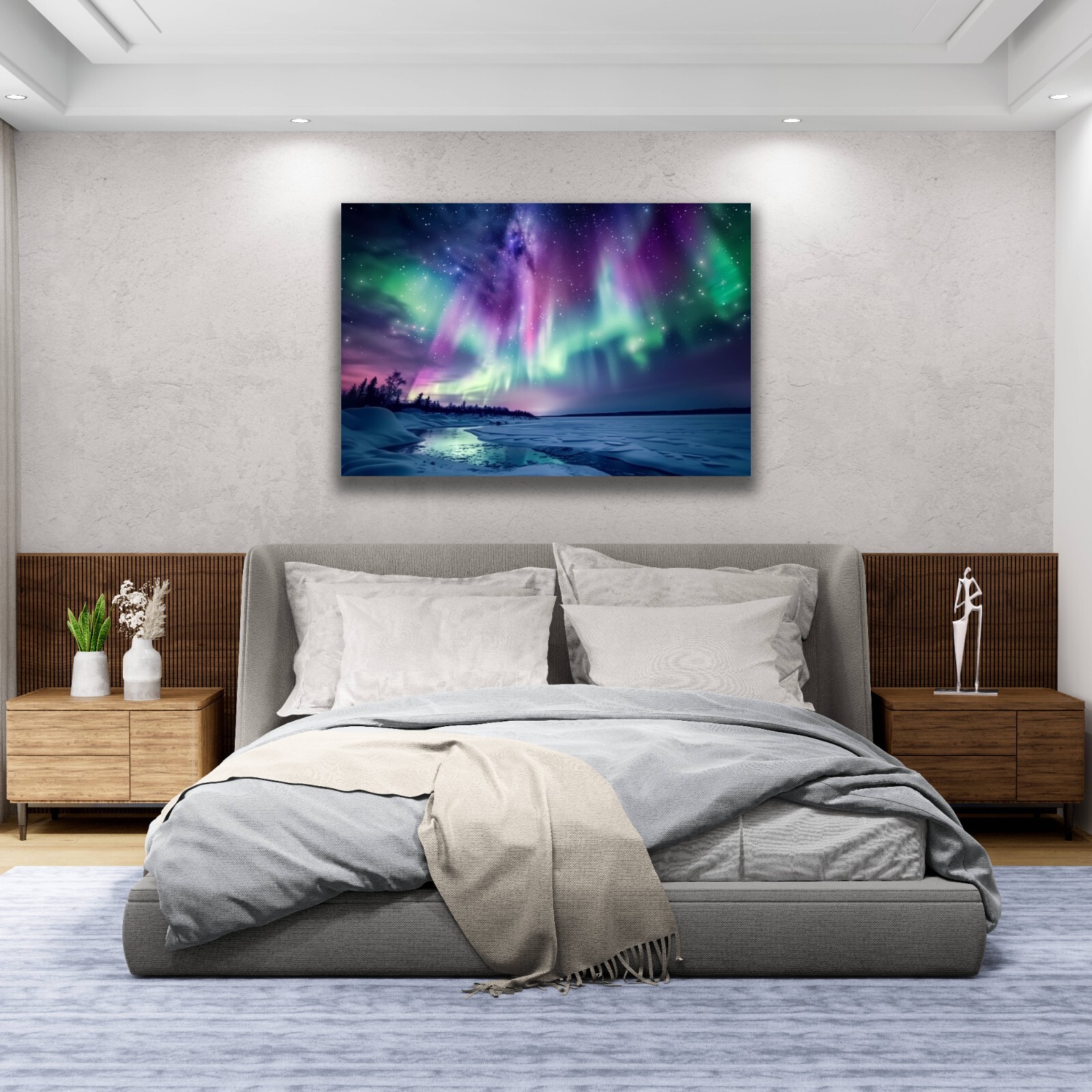 Northern Lights Aurora Borealis Photography, Snowy Alaska Landscape Nature Print