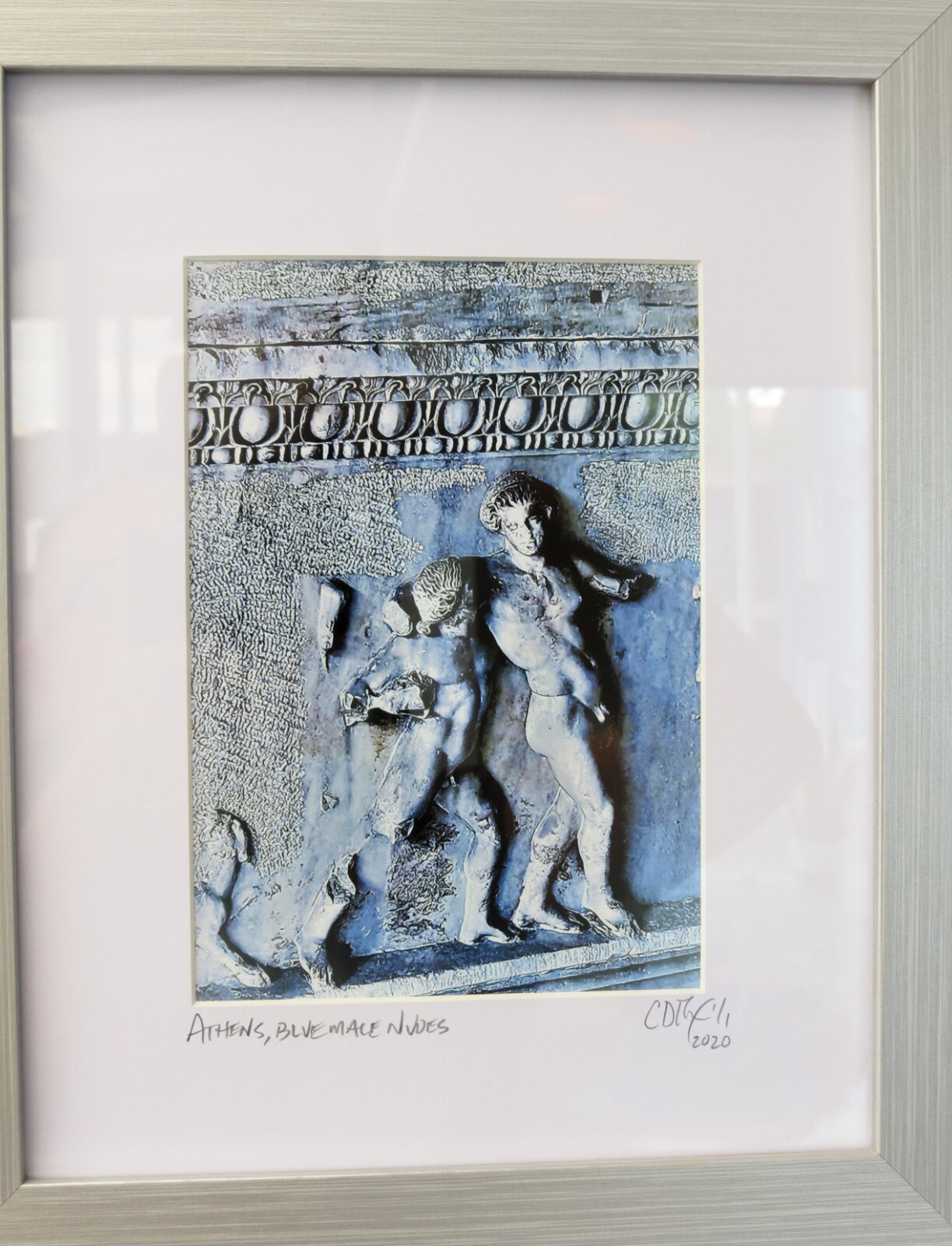 Ancient Greece Travel Photography, Athens Blue Male Nudes, Framed Original