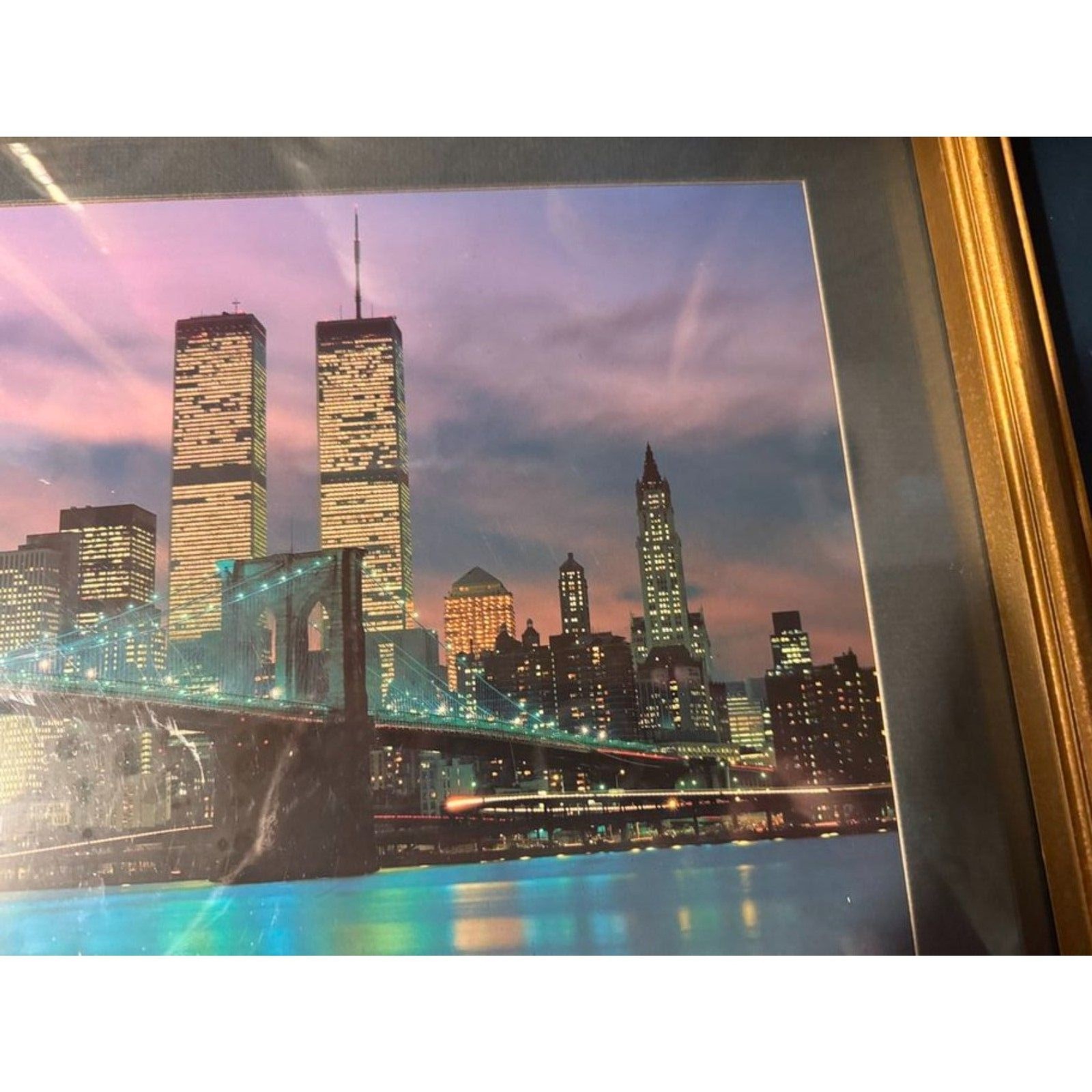 Vintage Framed New York City Skyline Print World Trade Center 19″ x 15 1/2″